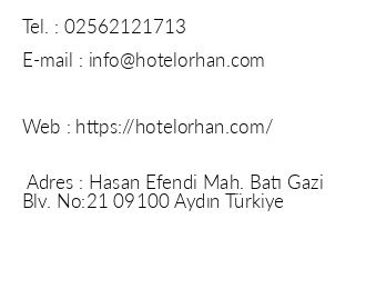 Hotel Orhan iletiim bilgileri